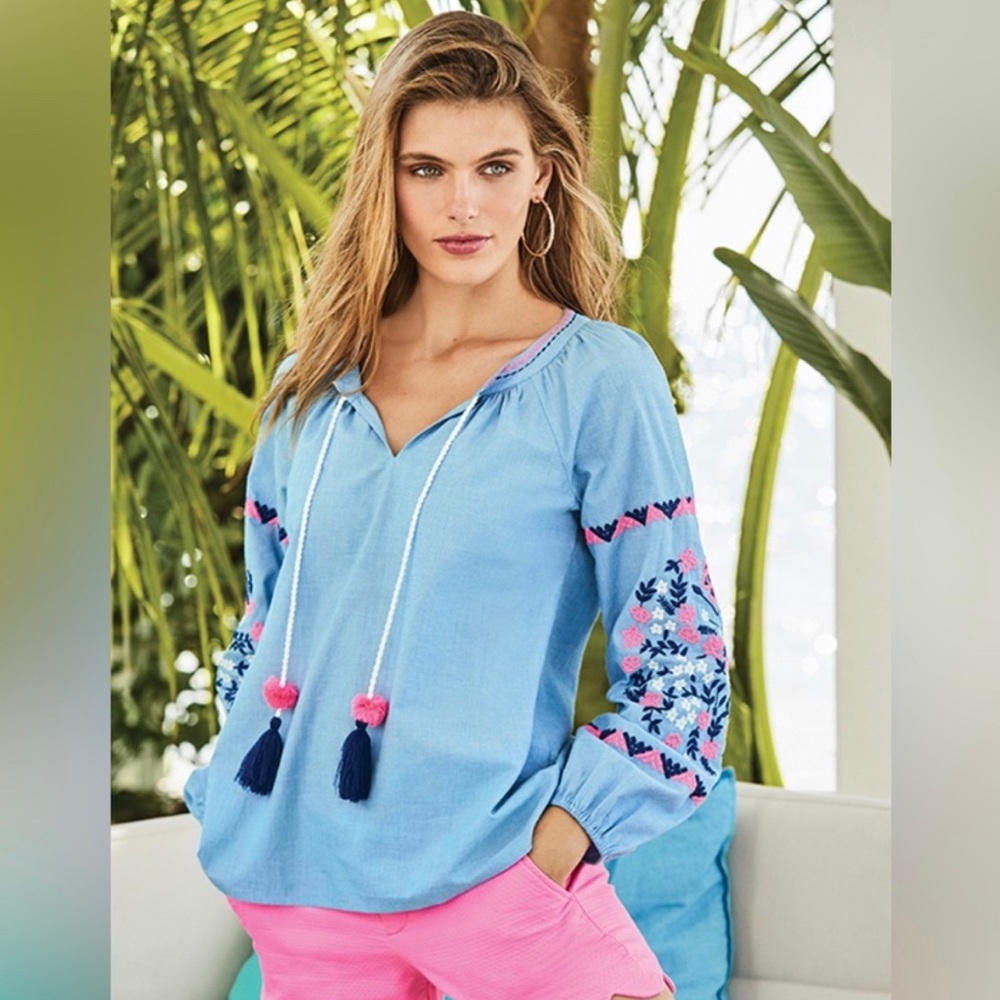 Lilly Pulitzer Keela Top Bluebell Chambray
